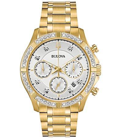 Bulova Mens Chronograph Diamond-Accent Gold-Tone Stainless Steel Bracelet Watch 42mm, Created for Macys Product Image