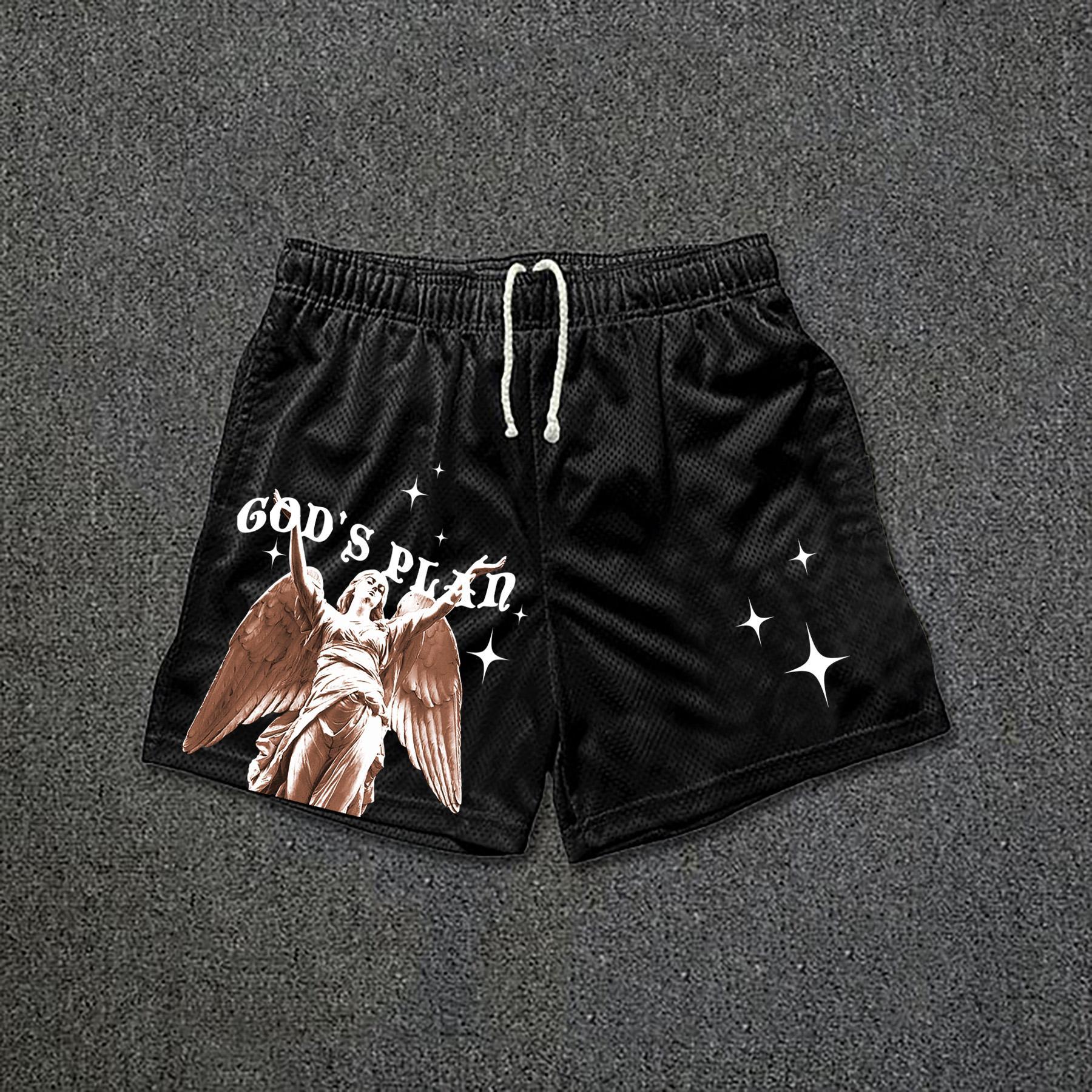 Men's God's Plan Print Drawstring Mesh Casual Shorts Product Image