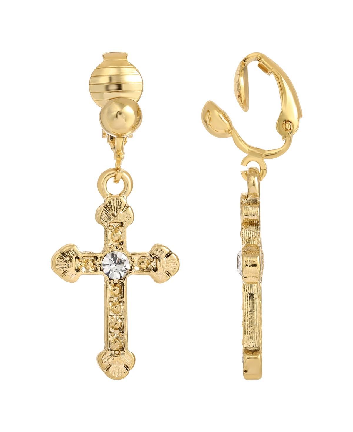 1928 Crystal Accent Cross Clip On Earrings, Womens, Silver Product Image