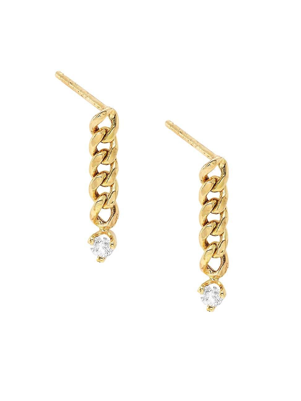 Zoe Chicco 14K Yellow Gold Prong Diamonds Diamond Curb Link Chain Drop Earrings Product Image