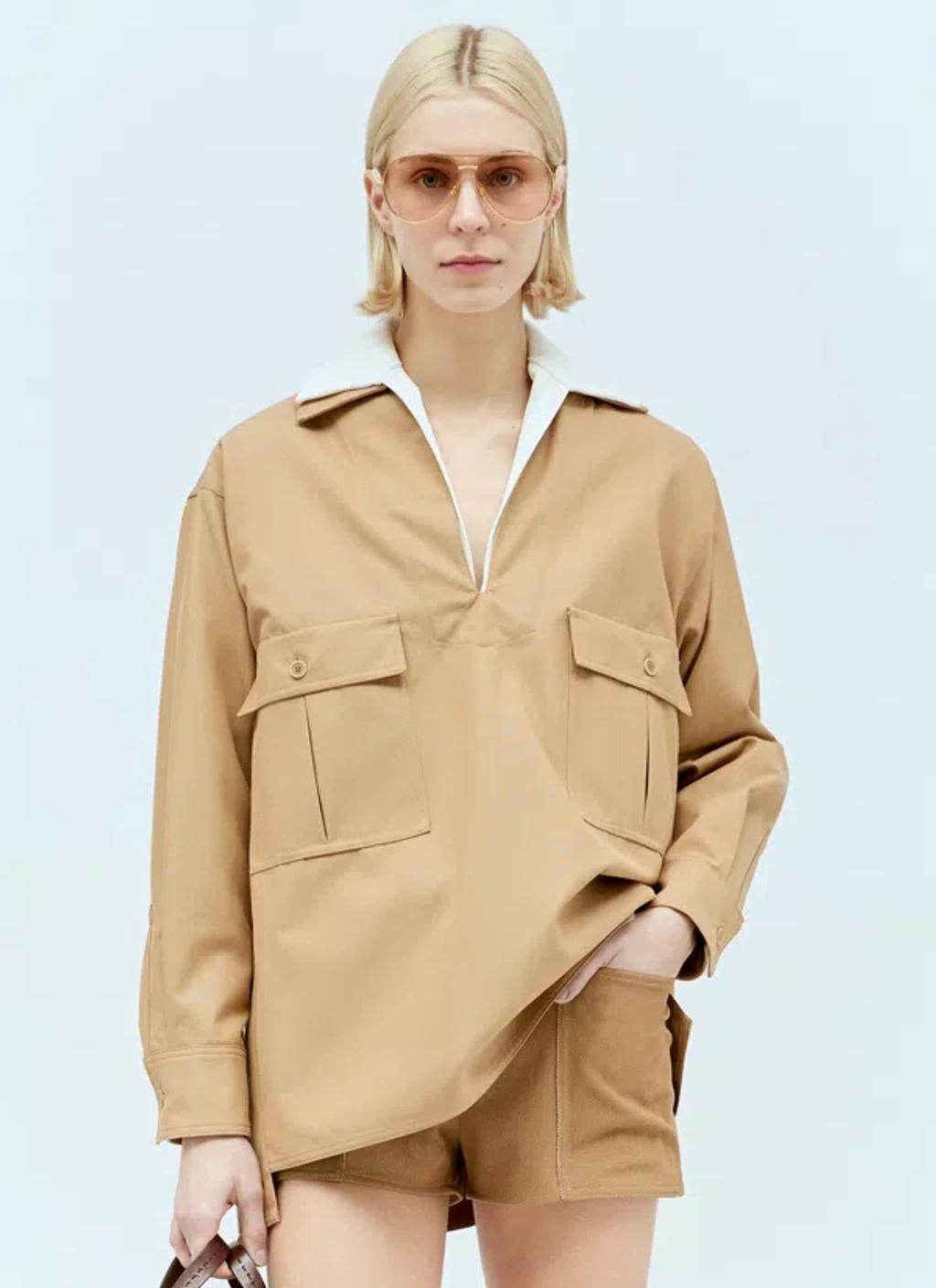 Oversized Canvas Blouse In Brown Product Image