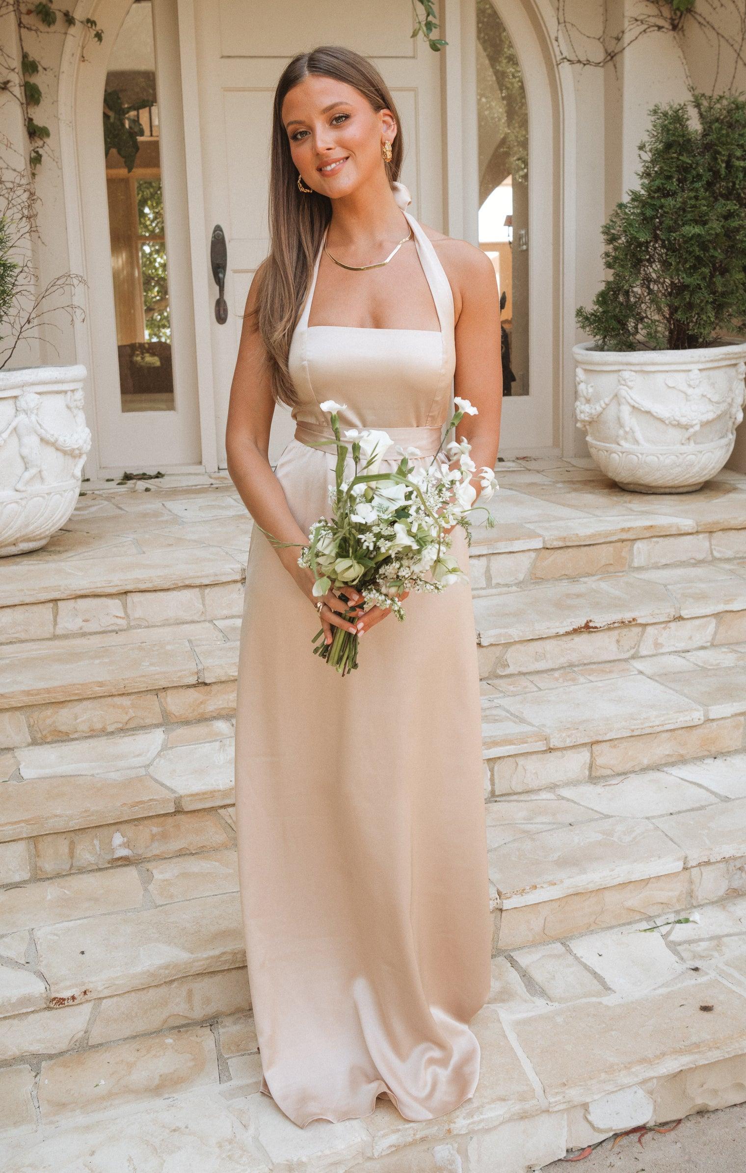 Hazel Halter Maxi Dress ~ Champagne Luxe Satin Product Image