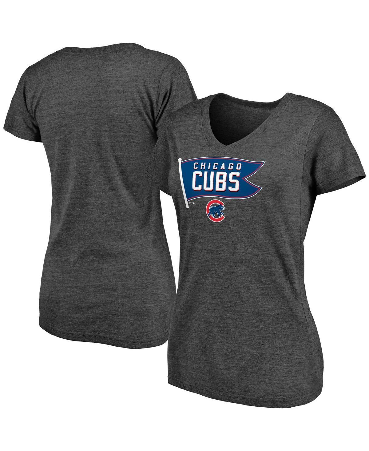 Womens Fanatics Branded Heathered Charcoal Chicago Cubs Holy Cow Hometown Collection Tri-Blend V-Neck T-Shirt Product Image