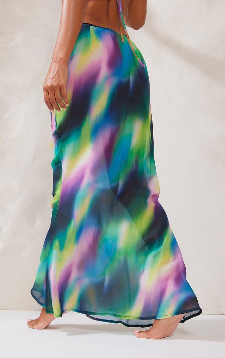 Purple Abstract Print Chiffon Fishtail Maxi Beach Skirt Product Image