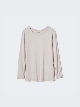 Womens Heattech Crew Neck Long-Sleeve T-Shirt with Moisture-Wicking Light Gray XS UNIQLO US Product Image