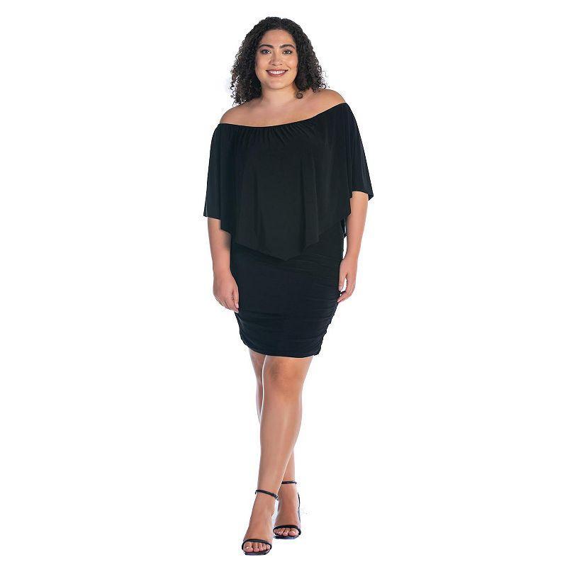 Plus Size 24Seven Comfort Apparel Convertible Bodycon Mini Dress Ruffled Sleeve, Womens Product Image