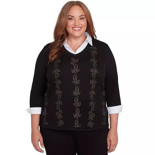 Plus Size Alfred Dunner Beaded Embroidered Cozy 2-in-1 Top, Womens Product Image