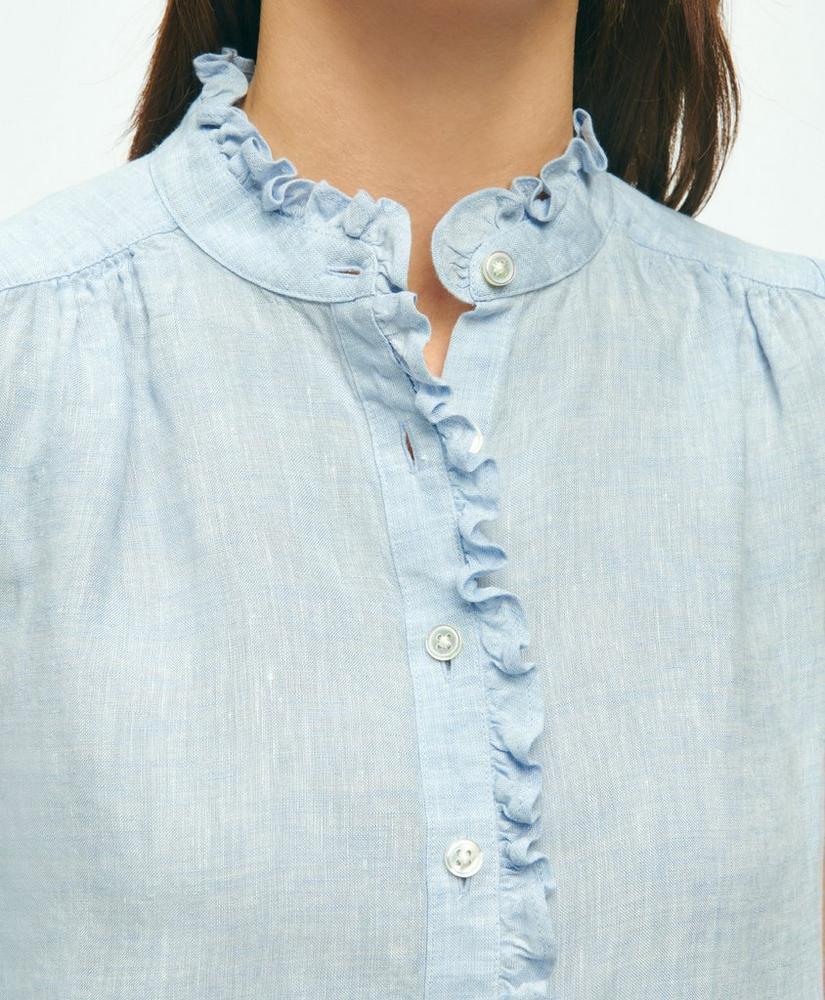 Sleeveless Ruffle Detail Shirt In Linen Product Image