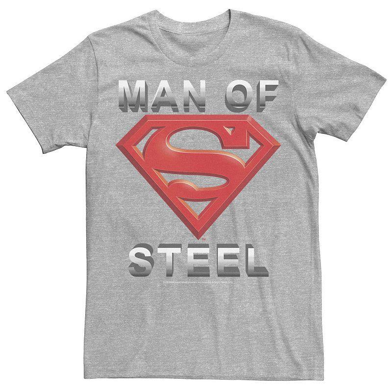 Mens DC Comics Superman Man Of Steel Text Logo Tee Athletic Grey Product Image