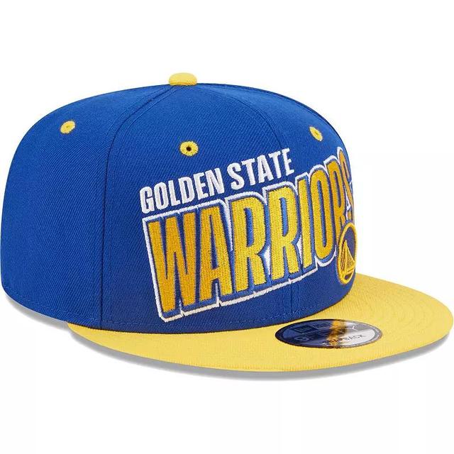 Mens New Era Royal/Gold Golden State Warriors Stacked Slant 2-Tone 9FIFTY Snapback Hat Product Image