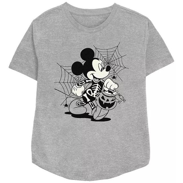 Disneys Mickey Mouse Skeleton Trick Or Treater Womens Relaxed Fit Graphic Tee Athletic Grey Product Image