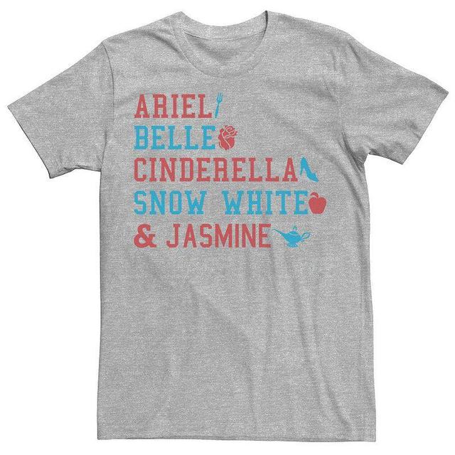 Mens Disney Princesses Stacked Names Tee Athletic Grey Product Image