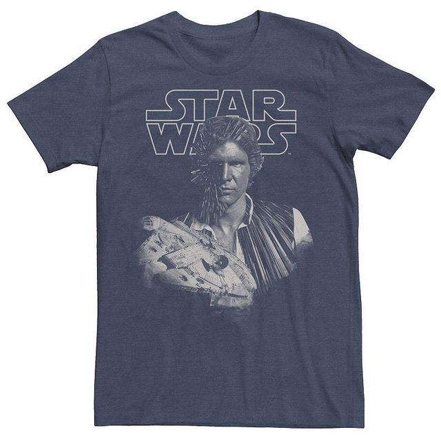 Mens Star Wars Han Solo Millennium Falcon Portrait Graphic Tee Navy Grey Product Image