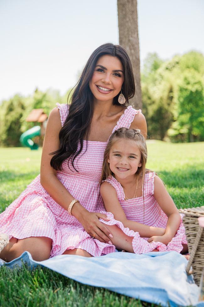 Kid's Time Spent Together Pink Gingham Smocked Dress Product Image