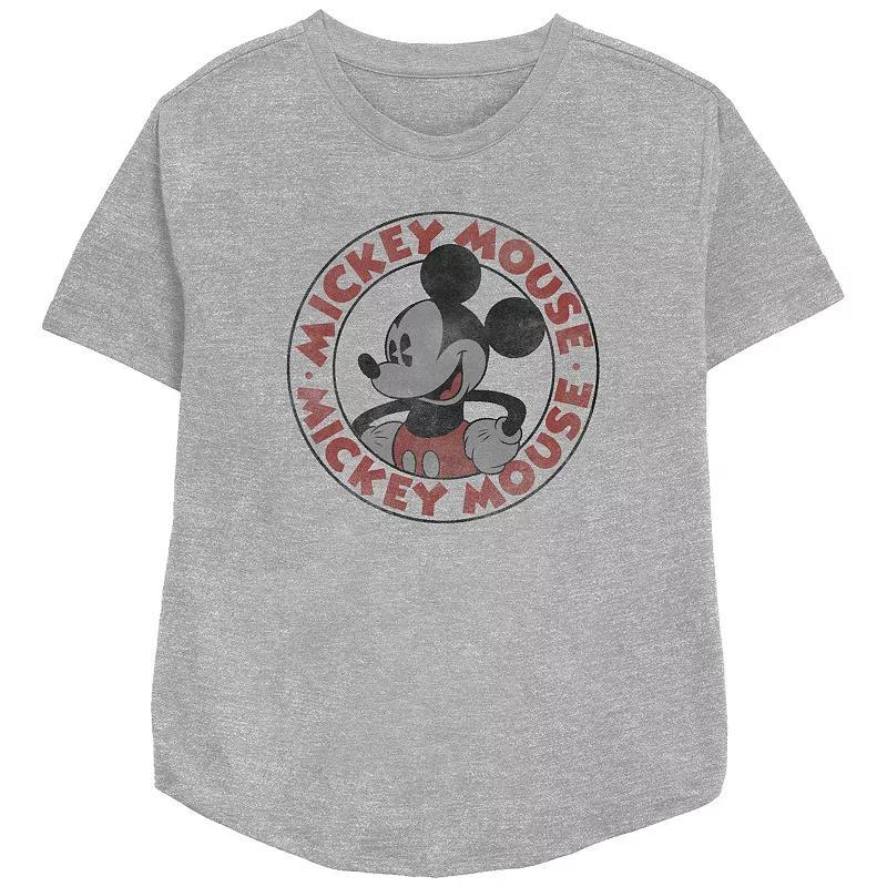 Disneys Mickey Mouse Vintage Stamp Womens Relaxed Fit Graphic Tee Athletic Grey Product Image