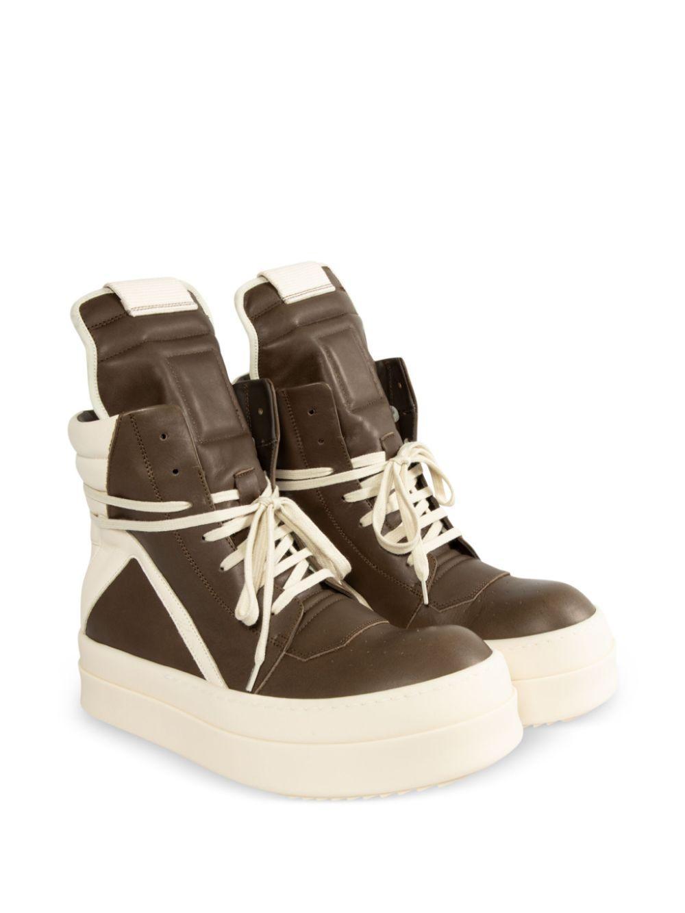 RICK OWENS Brown & Off-white Porterville Geobasket Sneakers Product Image