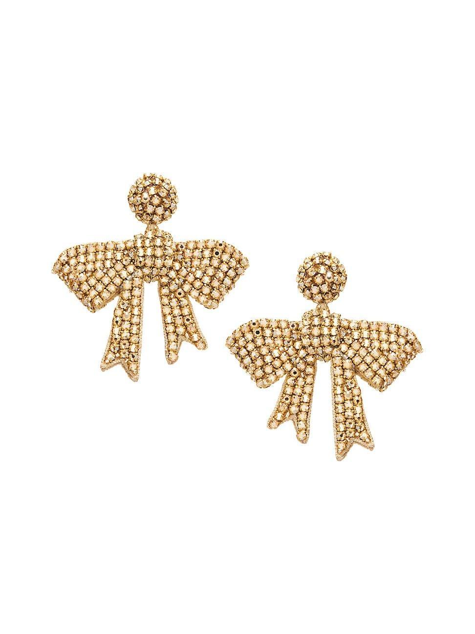 Womens 14K-Gold-Plated, Glass Crystal & Beaded Bow Drop Earrings Product Image