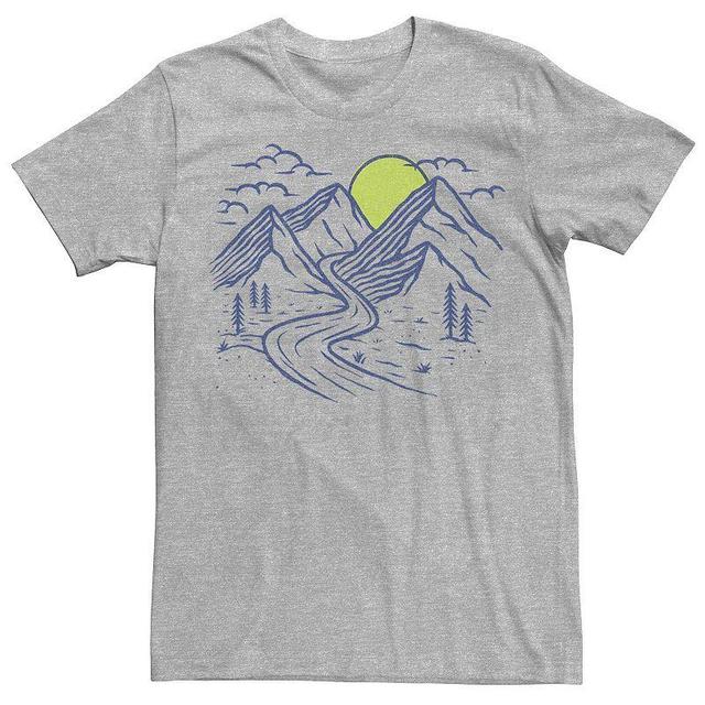 Mens Simple Line Drawn Mountains & Setting Sun Tee, Boys Athletic Grey Product Image