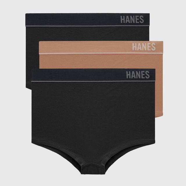 Hanes Originals Womens 3pk Ribbed Boy Shorts - Black/Beige Product Image