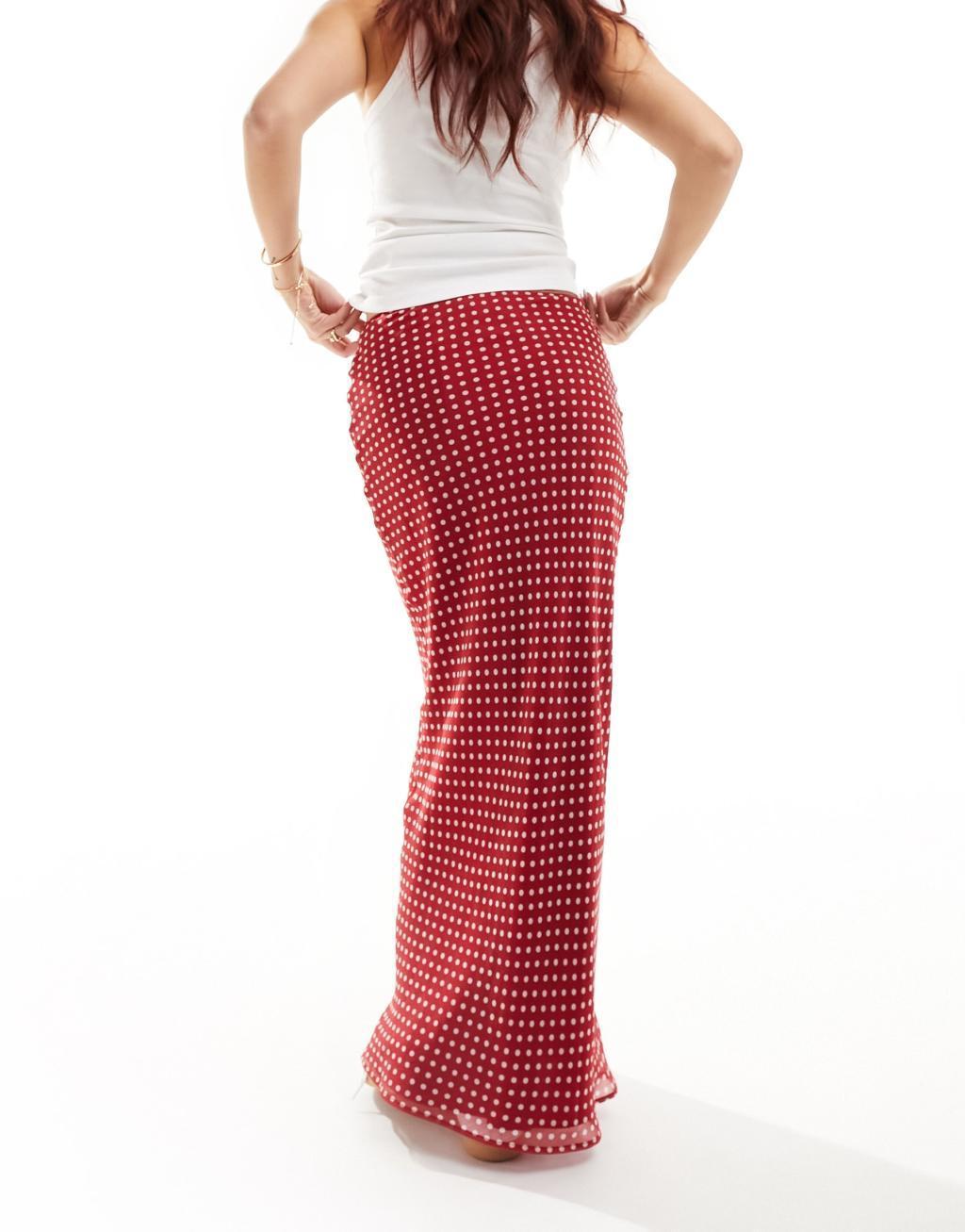 ASOS DESIGN chiffon bias maxi skirt in red spot print Product Image