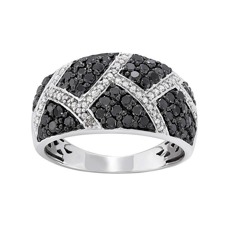 Jewelexcess 1 Carat T.W. Black and White Diamond Sterling Silver Geometric Ring, Womens Product Image