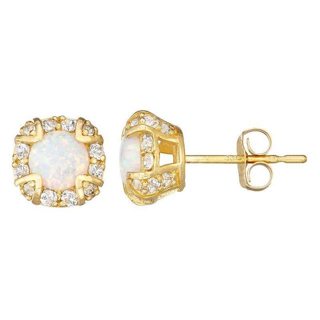 Designs by Gioelli 10k Gold Gemstone Round Halo Stud Earrings, Womens, Created Aquamarine Product Image