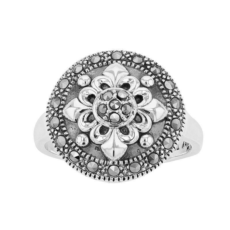 Lavish by TJM Sterling Silver Marcasite Floral Ring, Womens Product Image