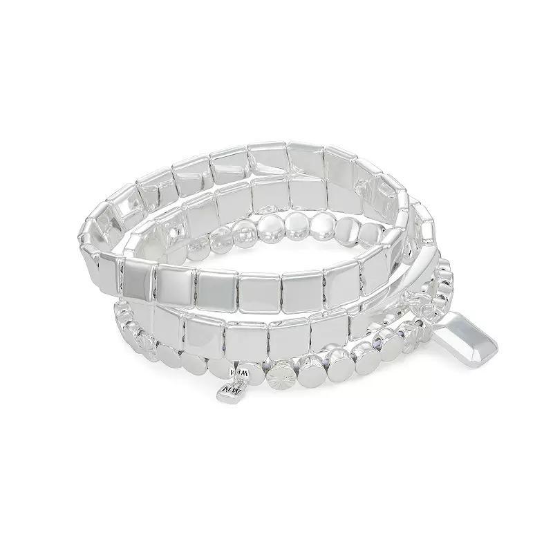 Nine West Silver Tone Beaded Stretch 3-Piece Bracelet Set, Womens Product Image