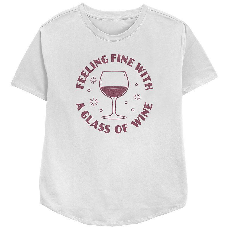 Womens Trendy Feeling Fine With A Glass Of Wine Text Relaxed Fit Graphic Tee, Girls product image