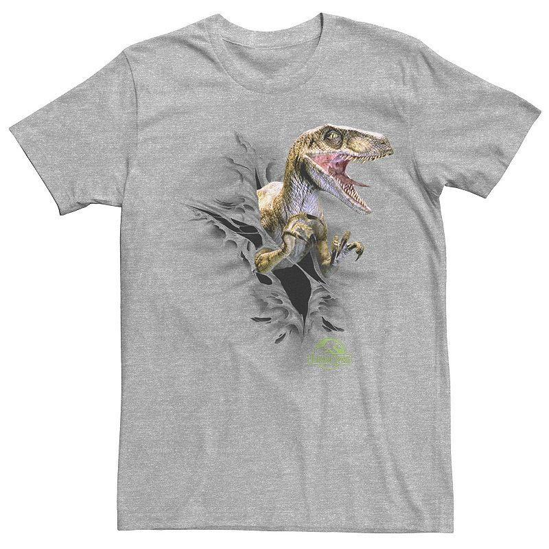 Mens Jurassic Park Ripping Velociraptor Graphic Tee Athletic Grey Product Image