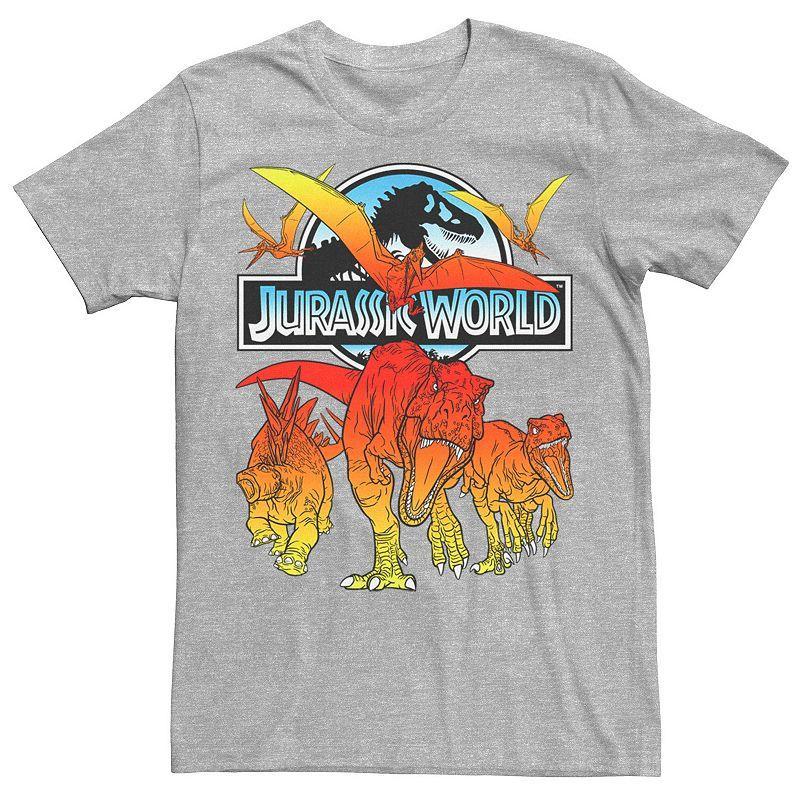 Mens Jurassic World Two Dino Charging Comic Pop Tee Athletic Grey Product Image