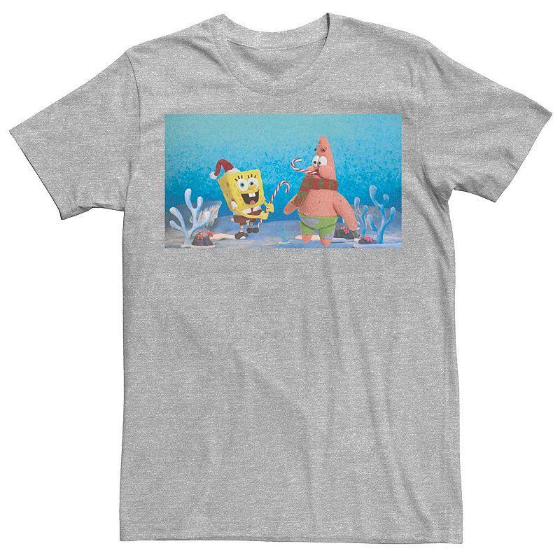 Mens Spongebob Squarepants Patrick Star Christmas Buddies Tee Grey Product Image