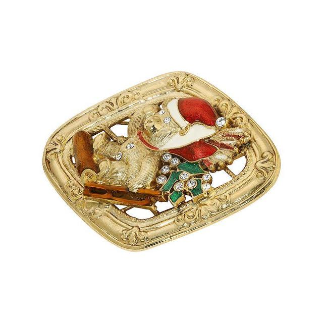 1928 Gold-Tone Christmas Bear Pin, Womens, Sleigh Product Image