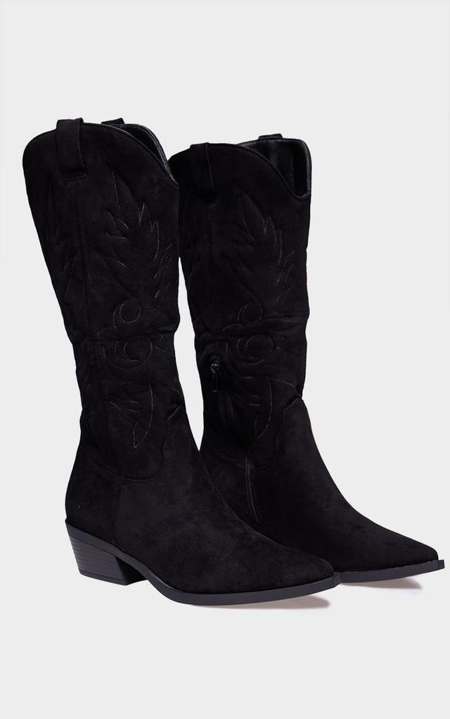 Black Faux Suede Point Toe Western Boots Product Image