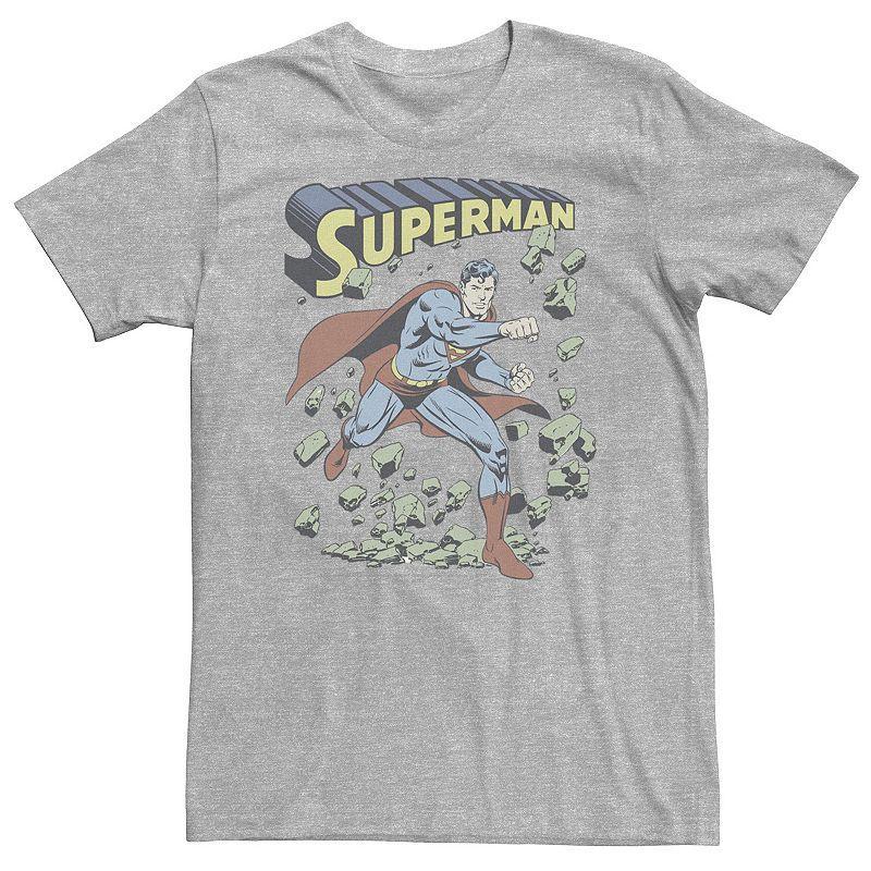 Big & Tall DC Comics Superman With Rocks Vintage Poster Tee, Mens Athletic Grey Product Image