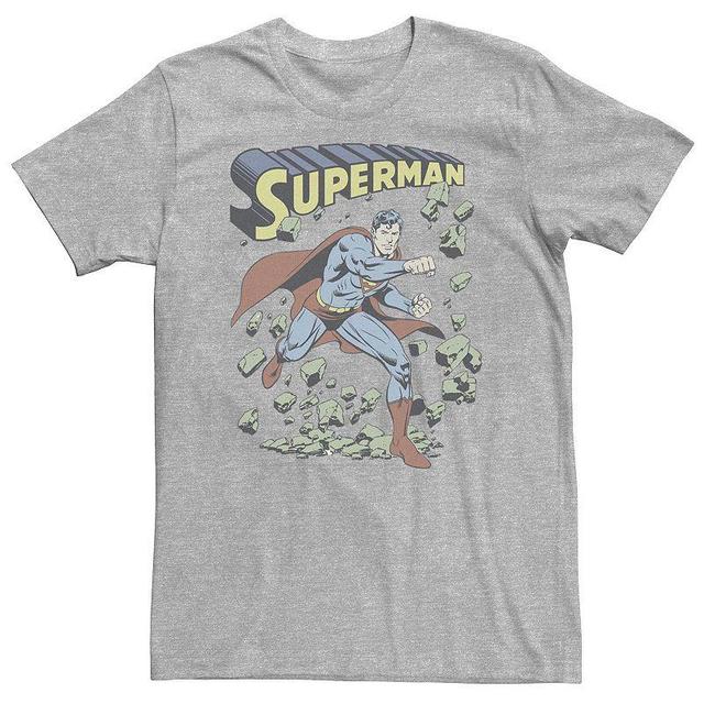 Big & Tall DC Comics Superman With Rocks Vintage Poster Tee, Mens, Size: XL Tall, Med Grey Product Image