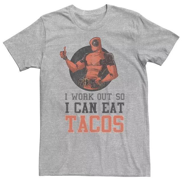 Big & Tall Marvel Deadpool I Work Out So I Can Eat Tacos Tee, Mens Med Grey Product Image