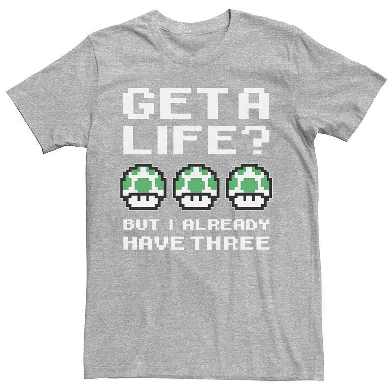 Mens Nintendo 1Up I have Three Lives Short Sleeve Graphic Tee Athletic Grey Product Image