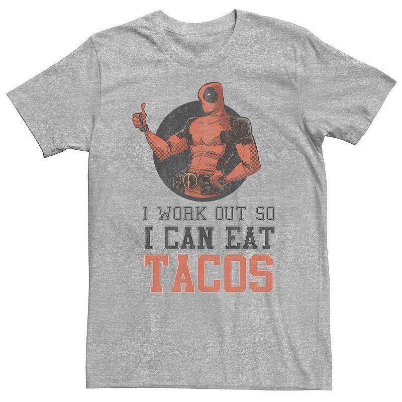 Big & Tall Marvel Deadpool I Work Out So I Can Eat Tacos Tee, Mens Athletic Grey Product Image