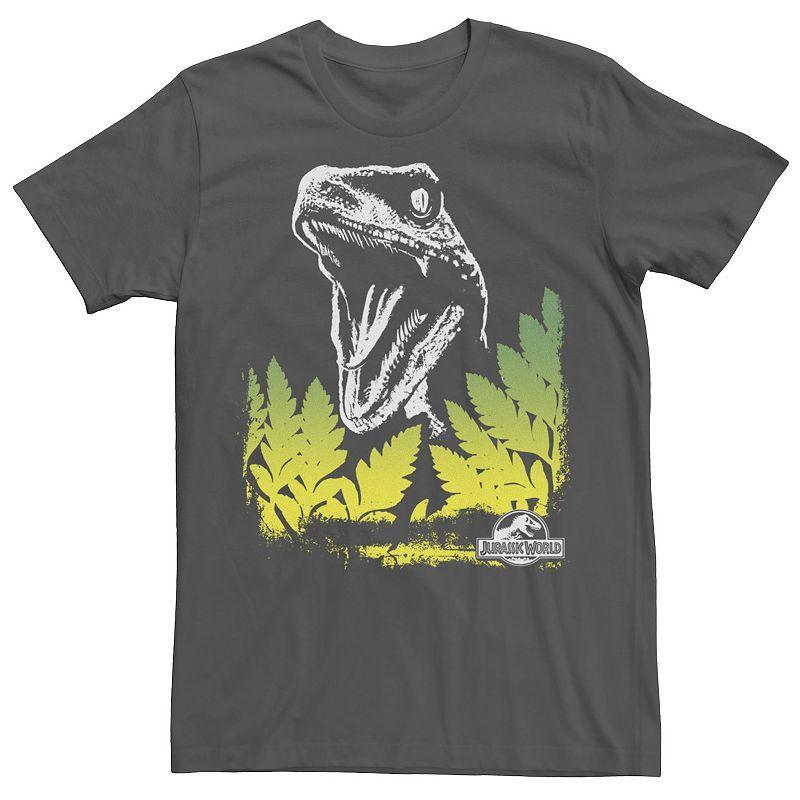 Mens Jurassic World Raptor Roaring Behind Bushes Graphic Tee Grey Heather Product Image