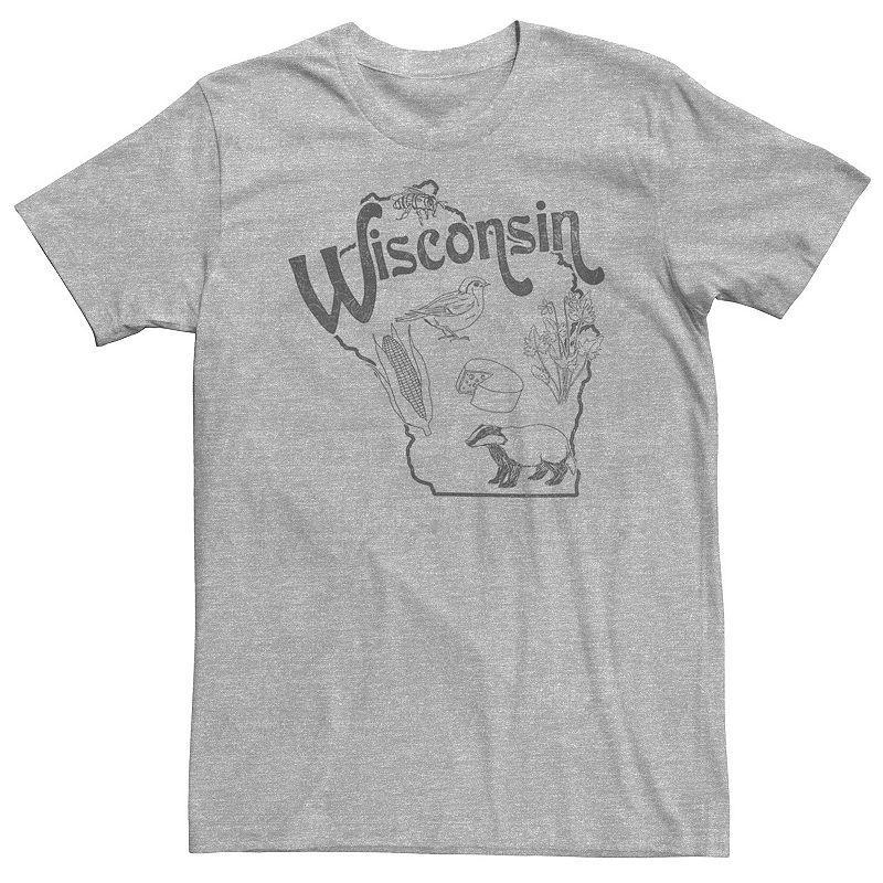 Big & Tall Wisconsin Landmarks Map Sketch Tee, Mens Athletic Grey Product Image