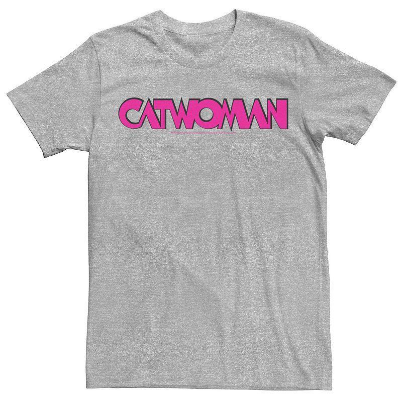 Mens DC Comics Catwoman Pink Retro Text Tee Athletic Grey Product Image