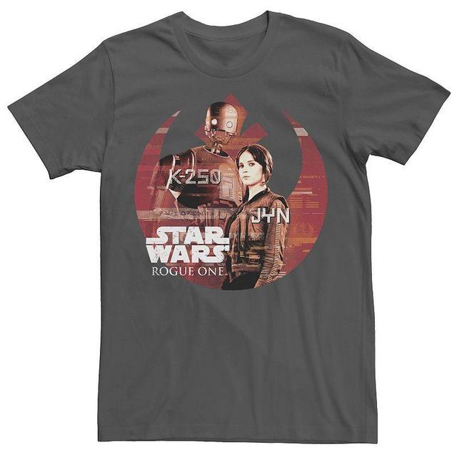 Mens Rogue One: A Star Wars Story Rebellion K-2SO & Jyn Portrait Tee Grey Product Image