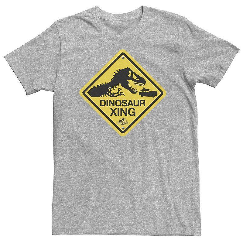 Big & Tall Jurassic Park Dinosaur Crossing Yellow Sign Tee, Mens Athletic Grey Product Image