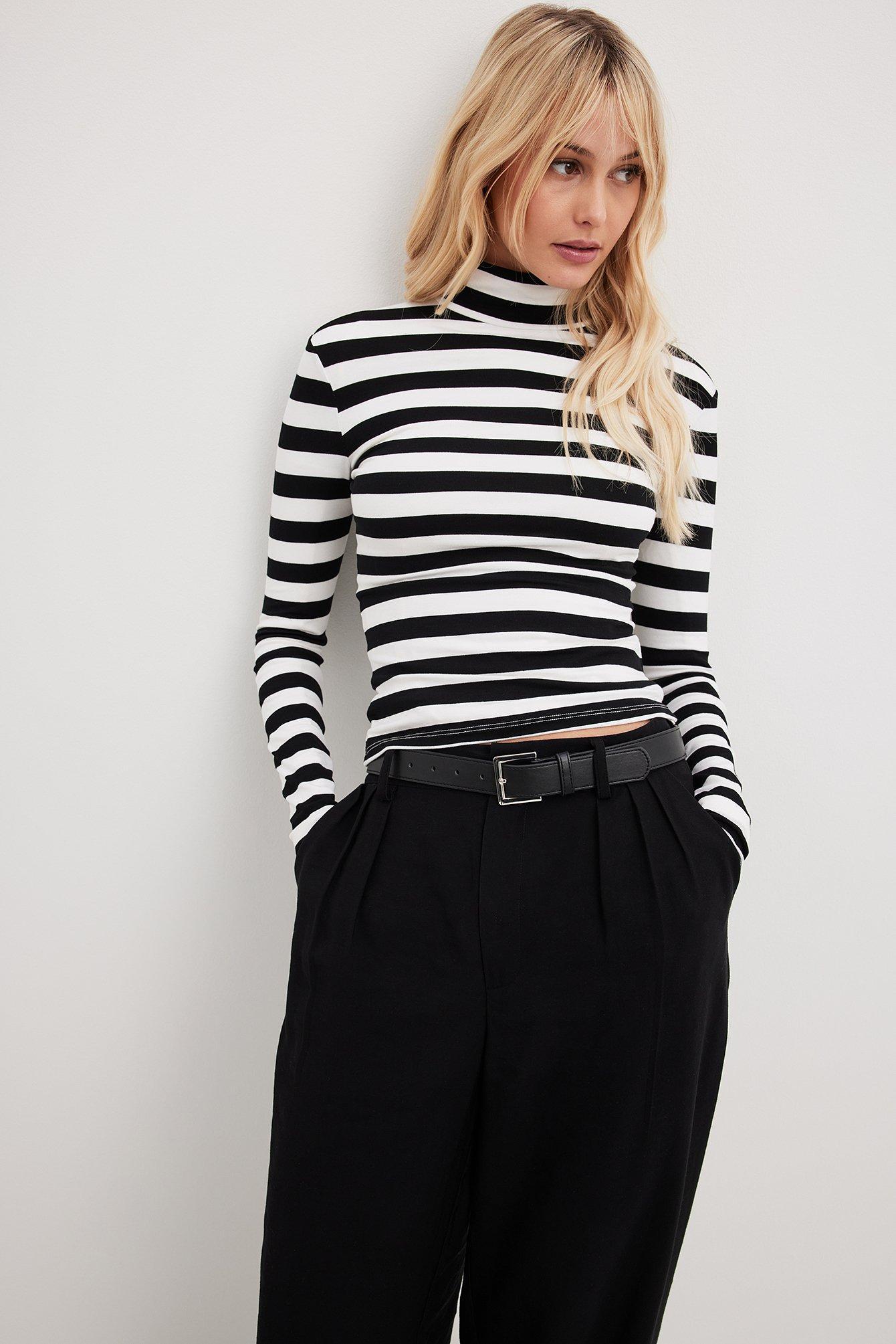 Striped Long Sleeved Turtle Neck Top Product Image