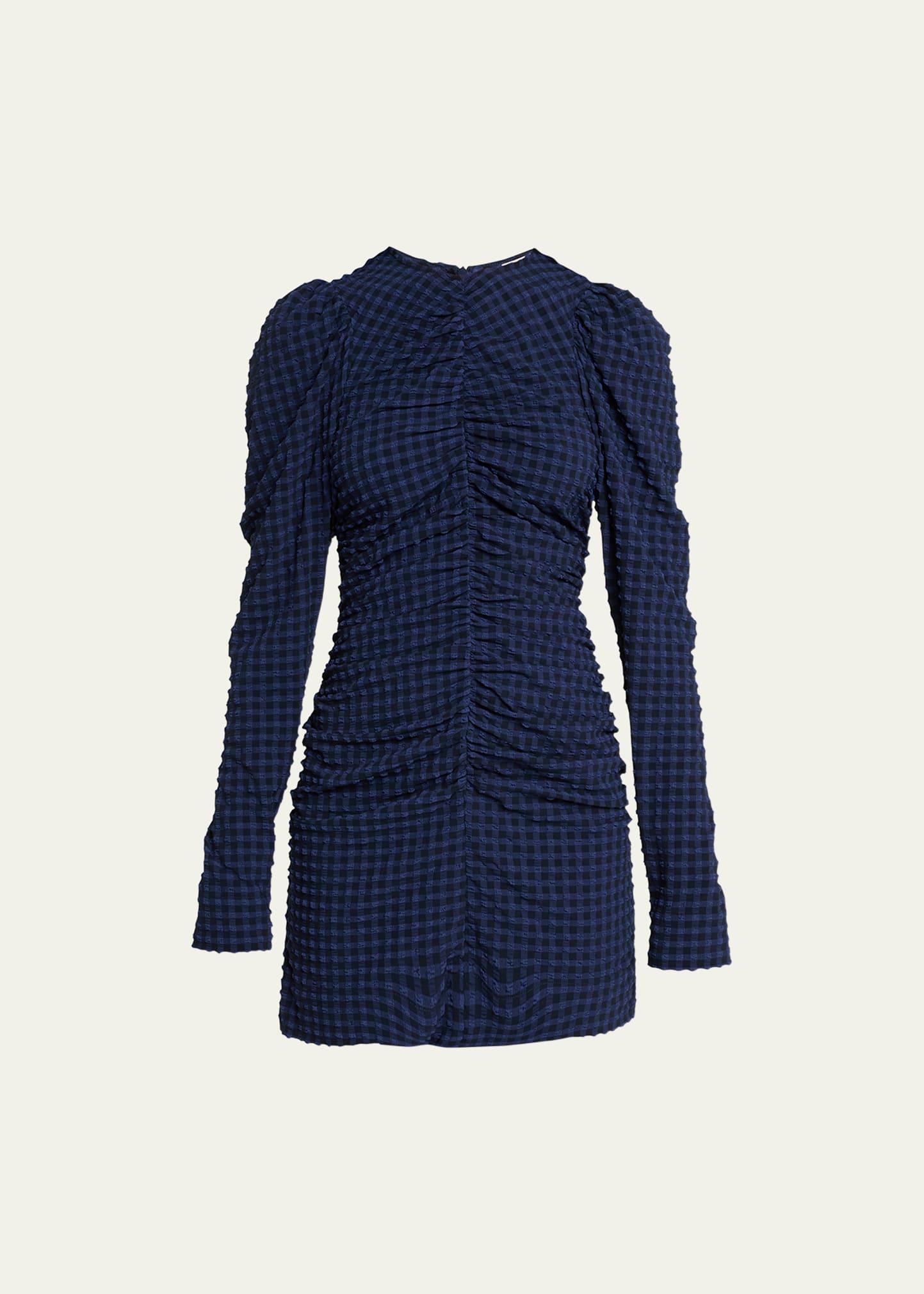 Womens Ruched Gingham Seersucker Minidress Product Image