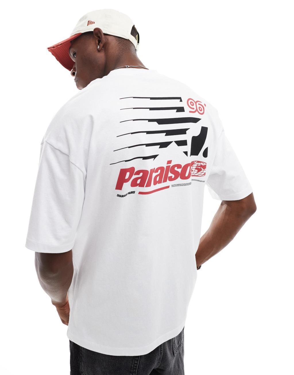 ASOS DESIGN oversized t-shirt with paraiso back print in white Product Image