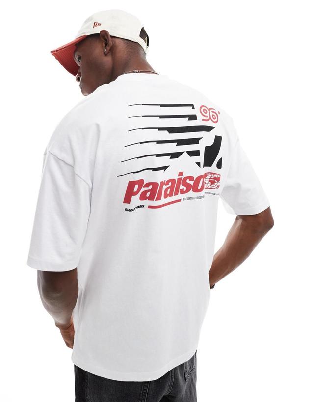 ASOS DESIGN oversized t-shirt with paraiso back print in white Product Image