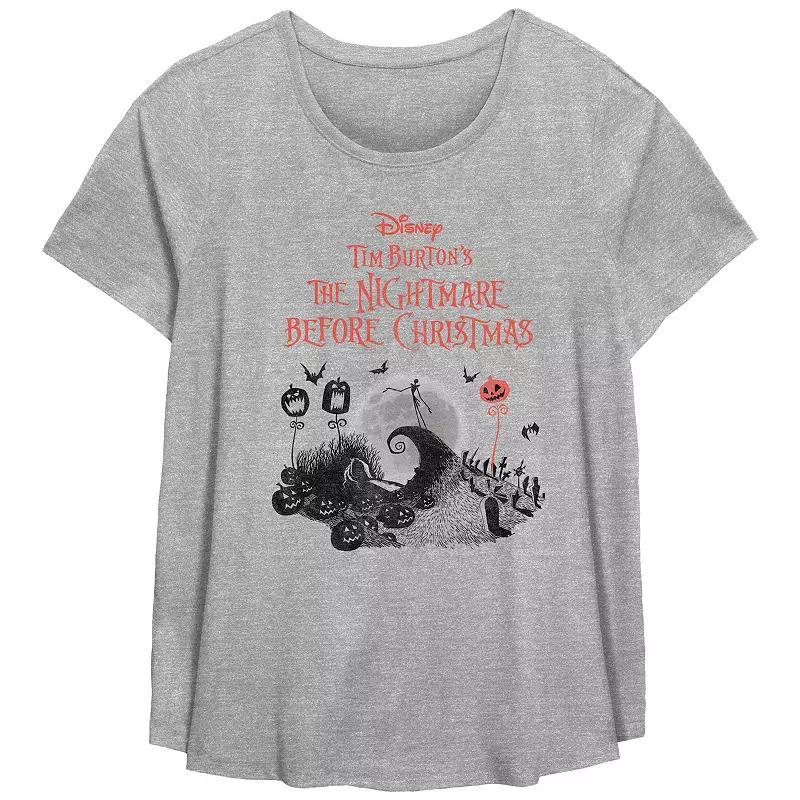 Disneys The Nightmare Before Christmas Halloween Title Logo Plus Size Flowy Graphic Tee, Womens Grey Gray Product Image