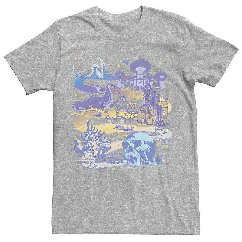 Disneys Villains Mens Map Poster Tee Athletic Grey Product Image